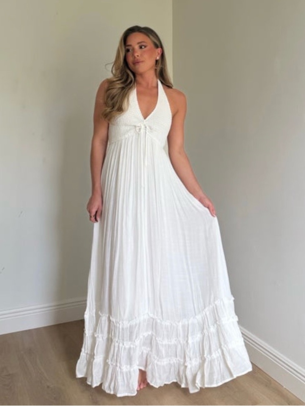 NWT White Halter Maxi Dress with Crochet Bodice Wedding Dress Beach Pictures - Picture 7 of 14